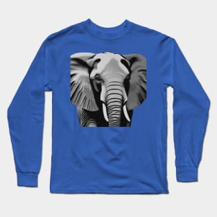 Light Grey Monochrome Elephant Digital Portrait Without Background (MD23Ar035e) Long Sleeve T-Shirt